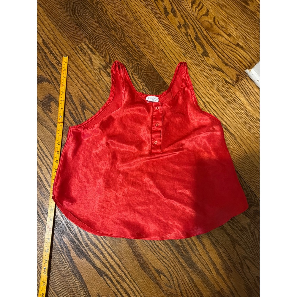 Cinema Etoile Red Satin Pajama Set Vintage Camisole Tap Shorts Small 6-1421M